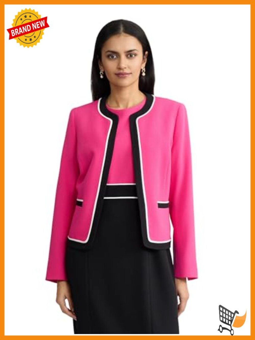 Long Sleeve Colorblock Open Front Blazer - Work Business Casual